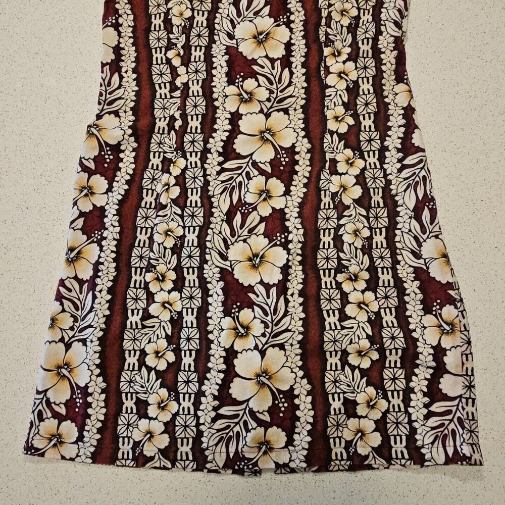Hawaiian Flavor Tapa Cloth Print Dress M Brown Handmade Sleeveless Cotton Floral - Picture 5 of 16